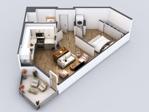 Floor plan for studio, 1 bath, 648 sqft